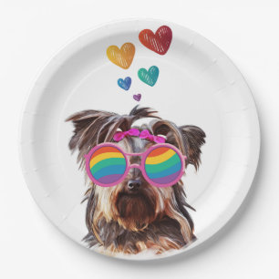 Yorkie Dog with Hearts Valentine's Day Paper Plate