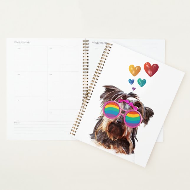 Yorkie Dog with Hearts Valentine's Day  Planner (Display)