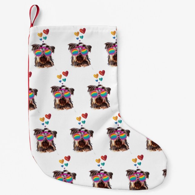 Yorkie Dog with Hearts Valentine's Day Small Christmas Stocking (Front)