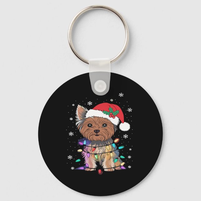 Yorkie Dogs Tree Christmas Sweater Xmas Pet Animal Keychain (Front)
