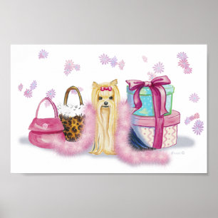 Yorkie Dress up with Feather Boa Poster