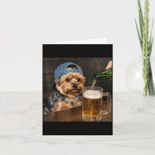 Yorkie Drinking Beer Funny Dog Meme Card