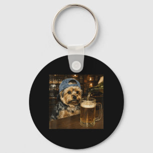 Yorkie Drinking Beer Shirt Funny Dog Meme Art Keychain