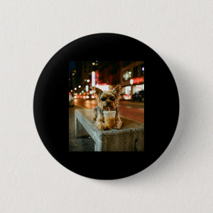Yorkie drinking iced coffee funny animal meme men 2 inch round button