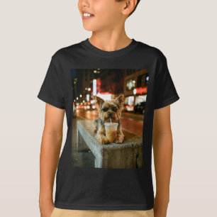Yorkie drinking iced coffee funny animal meme men T-Shirt