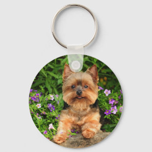 Yorkie flowers keychain