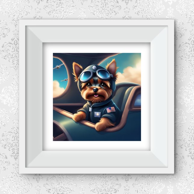 Yorkie Flying In The Airplane AI Generated Dog Art Poster (Creator Uploaded)