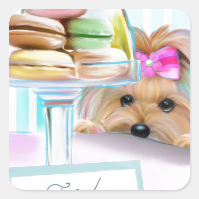 Yorkie French Macarons Square Sticker (Front)
