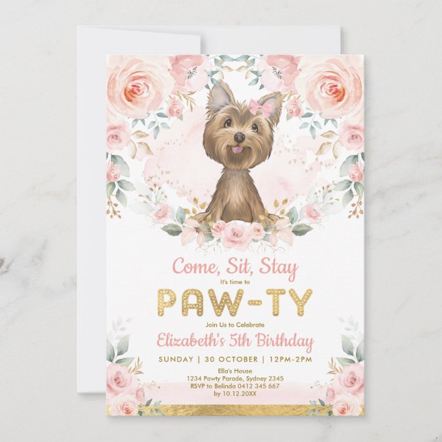 Yorkie Girls Birthday Party | Yorkshire Terrier  Invitation (Front)