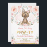 Yorkie Girls Birthday Party | Yorkshire Terrier  Invitation<br><div class="desc">Celebrate your little girl's birthday with this beautiful invitation featuring an adorable Yorkshire Terrier  puppy surrounded by gorgeous blush pink flowers and delicate watercolor greenery</div>
