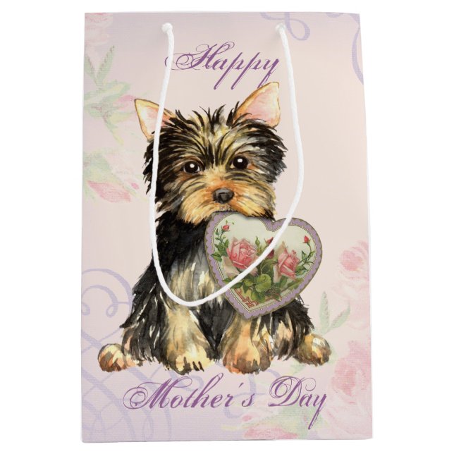 Yorkie Heart Mom Medium Gift Bag (Front)
