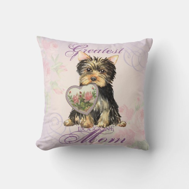 Yorkie Heart Mom Throw Pillow (Front)