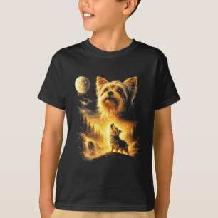 Yorkie Howling to The Moon Dog Lover Fantasy T-Shirt