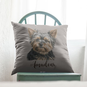 Yorkie Illustration Dog Mom Gift Customizable Throw Pillow