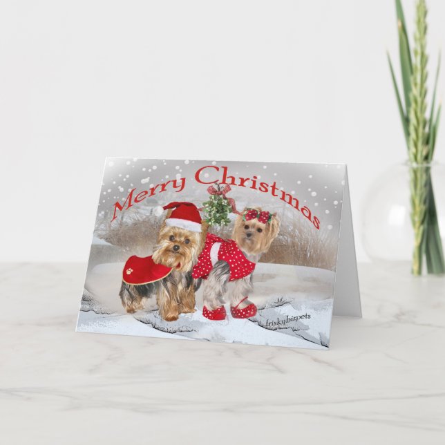 Yorkie Merry Christmas with Mistletoe cards (Front)
