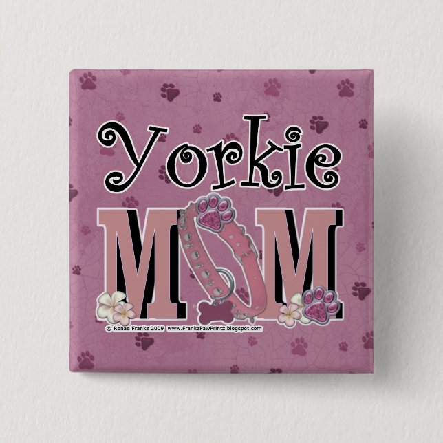 Yorkie MOM 2 Inch Square Button (Front)