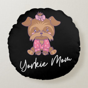 Yorkie Mom 2 Round Pillow