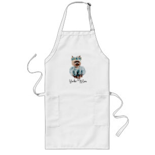 Yorkie Mom Cute Yorkie with Blue Dress Long Apron