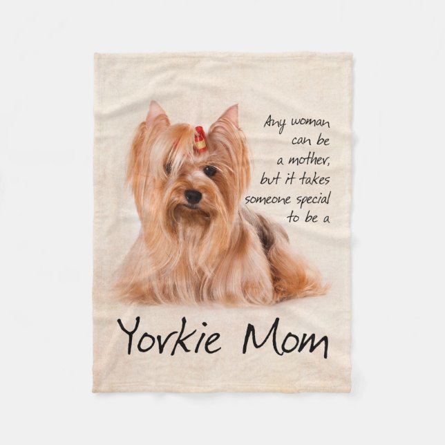 Yorkie Mom Fleece Blanket (Front)