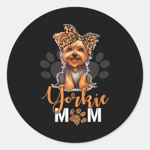 Yorkie mom yorkshire leopard dog lovers mother's classic round sticker