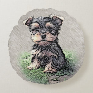 Yorkie, Nature,pet Round Pillow