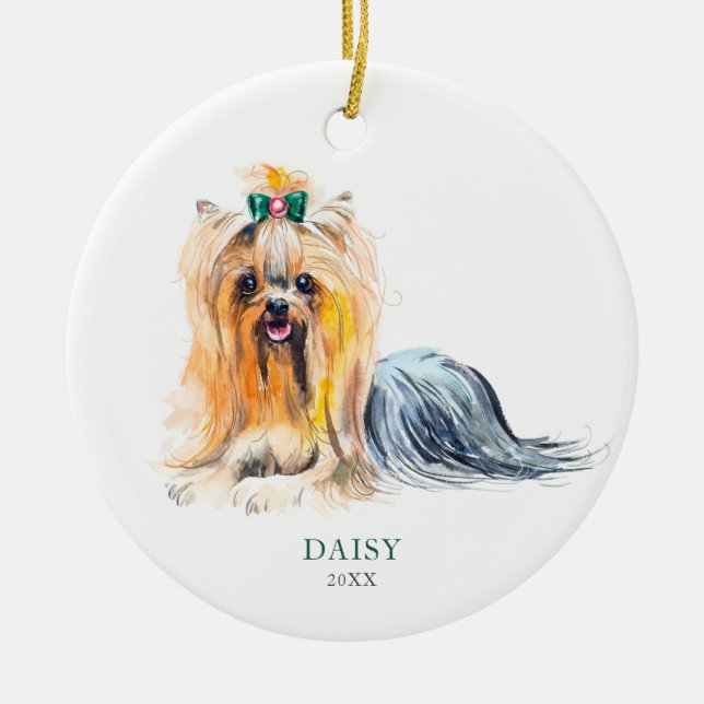 Yorkie Personalized Dog Pet Christmas Custom Ceramic Ornament (Front)