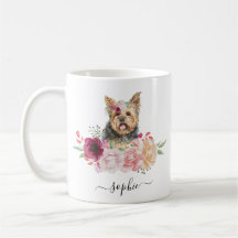 Yorkie Personalized Name  Floral  Coffee Mug