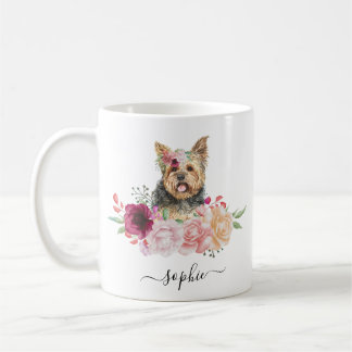Yorkie Personalized Name  Floral  Coffee Mug