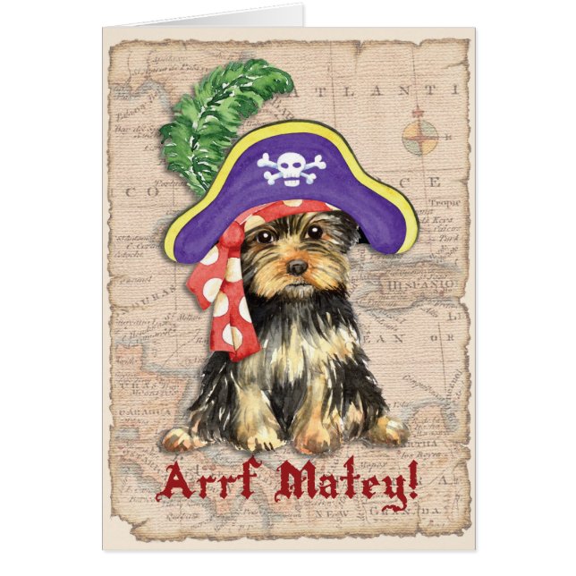 Yorkie Pirate Greeting Card (Front)