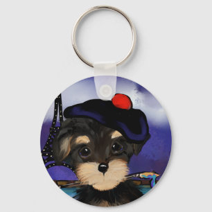 YORKIE POO ARTIST   IN PARIS        KEYCHAIN