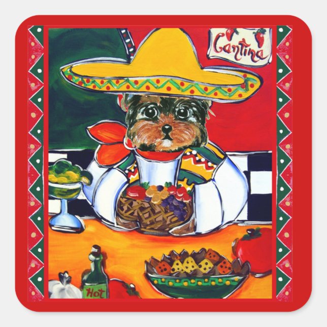 Yorkie Poo Cinco de Mayo Square Sticker (Front)