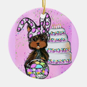 Yorkie Poo Easter Ceramic Ornament