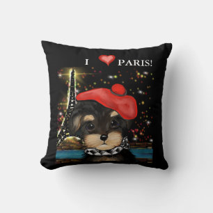 YORKIE POO IN PARIS THROW PILLOW