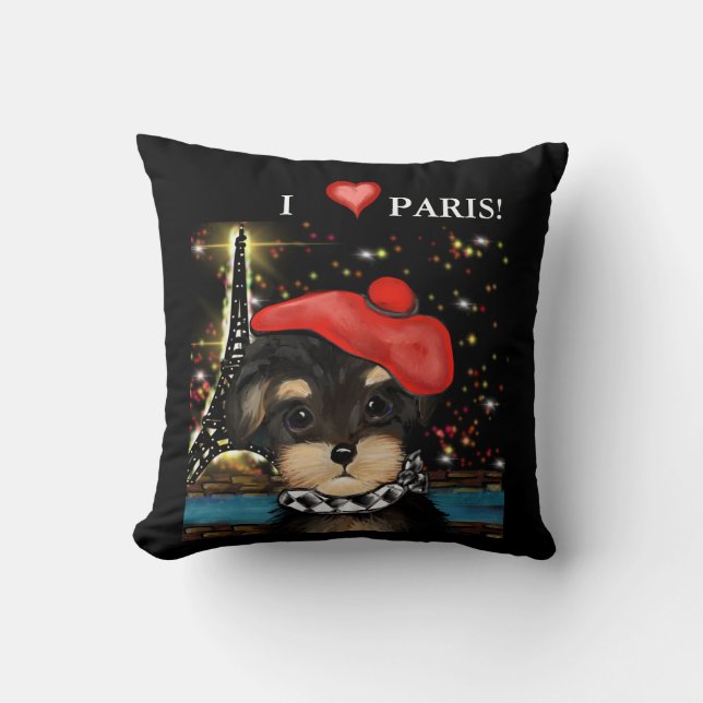 YORKIE POO  IN PARIS        THROW PILLOW (Front)