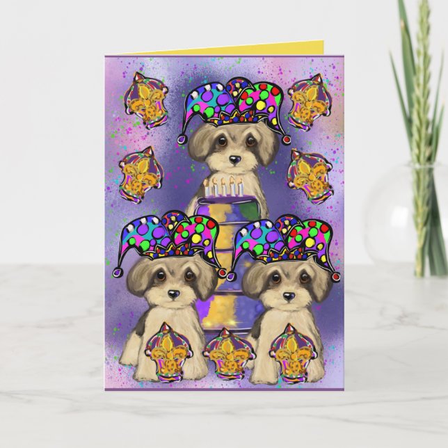 Yorkie Poo Mardi Gras Card (Front)