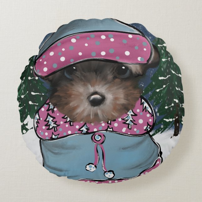 Yorkie Poo Round Pillow (Front)