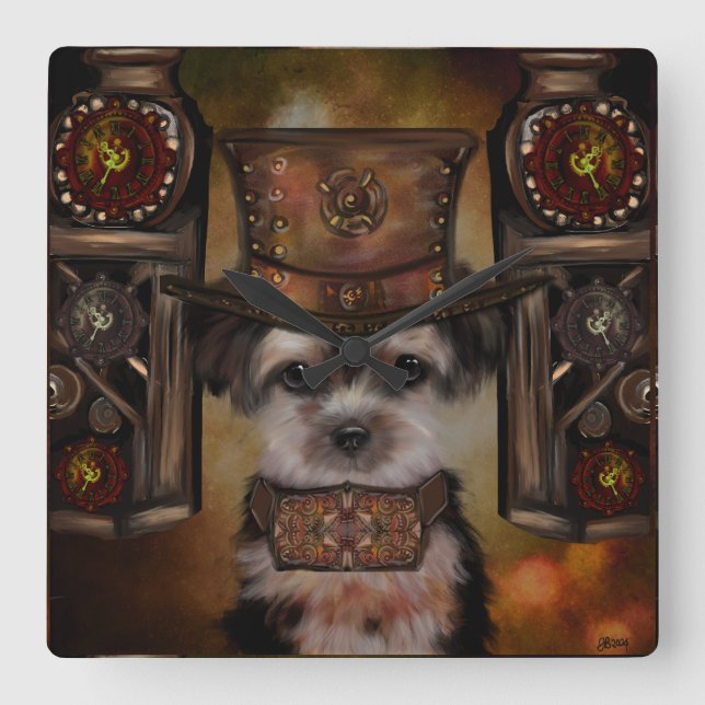 Yorkie Poo Square Wall Clock (Front)