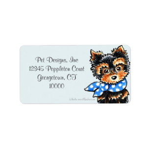 Yorkie Puppy Blue Scarf Fancy Label