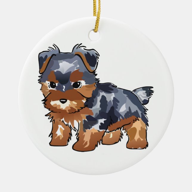 Yorkie Puppy Ceramic Ornament (Front)