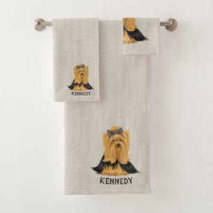 Yorkie Puppy   Dog Yorkshire Terrier Personalized Bath Towel Set