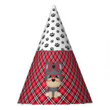 Yorkie Puppy Dogs Red Plaid Birthday Party Hats