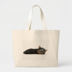Yorkie Puppy Sleeping Large Tote Bag
