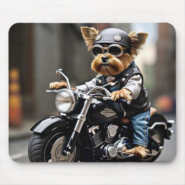 Yorkie Riding Motorcycle Mouse Pad (Front)