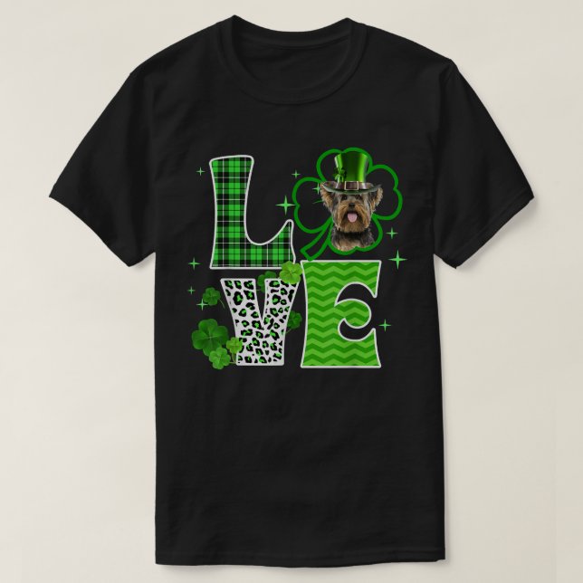 Yorkie Shamrock Lucky Clover Irish St Patricks Day T-Shirt (Design Front)