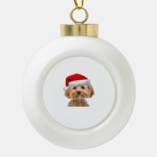 Yorkie Shirt Cute Dog Santa Hat Image Funny Christ Ceramic Ball Christmas Ornament