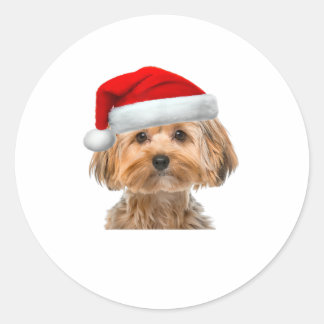 Yorkie Shirt Cute Dog Santa Hat Image Funny Christ Classic Round Sticker