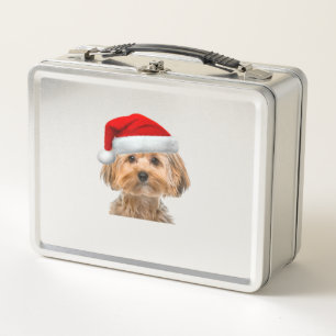 Yorkie Shirt Cute Dog Santa Hat Image Funny Christ Metal Lunch Box