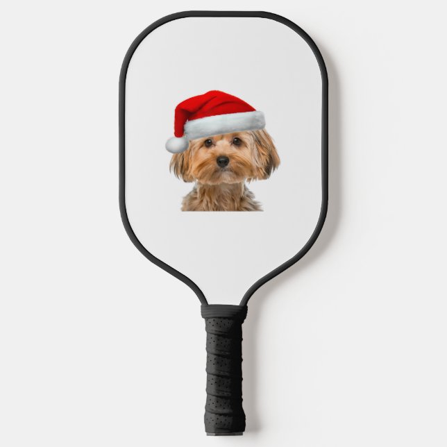 Yorkie Shirt Cute Dog Santa Hat Image Funny Christ Pickleball Paddle (Front)