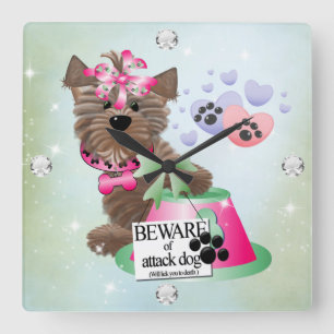 Yorkie Square (Large) Clock