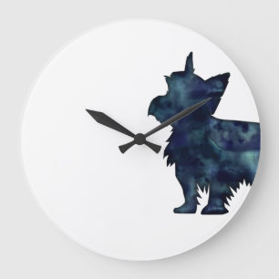 Yorkie Terrier Black Watercolor Silhouette Large Clock